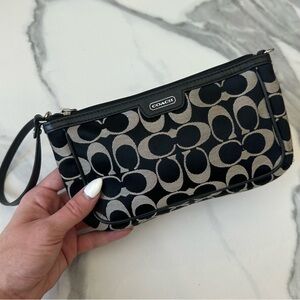 SOLD Coach Black Tan Signature Jacquard Mini Bag Clutch Wristlet Shoulder Bag